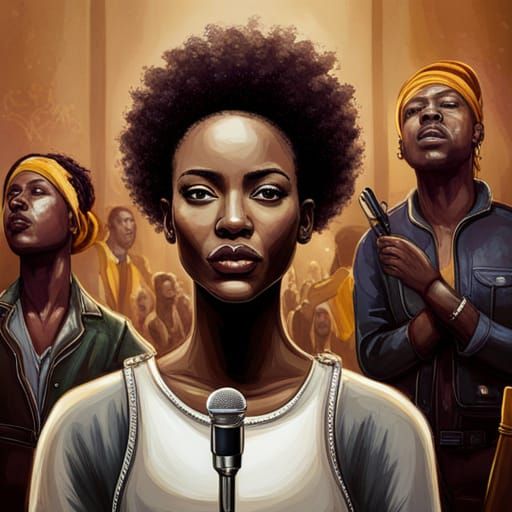 African Woman Sings on Stage in Hyperrealistic Style