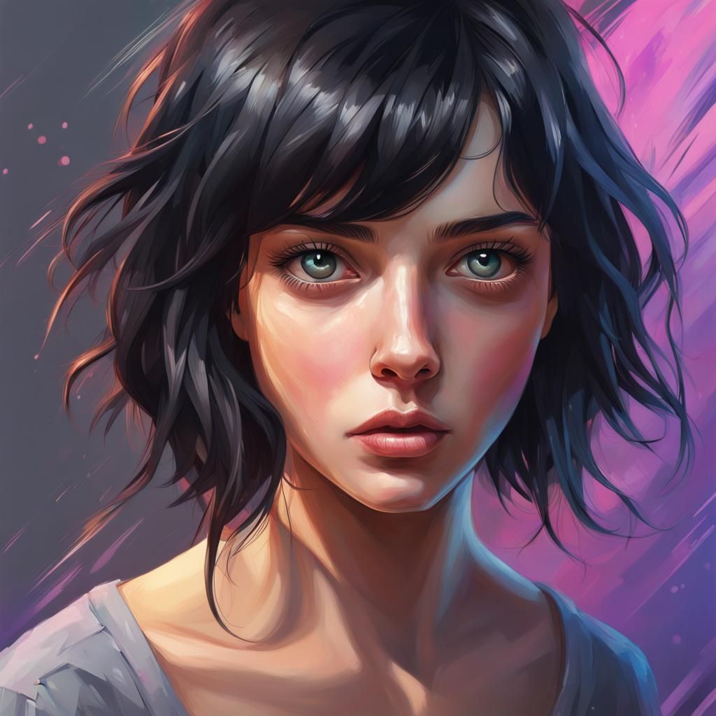 Black haired girl with grey eyes