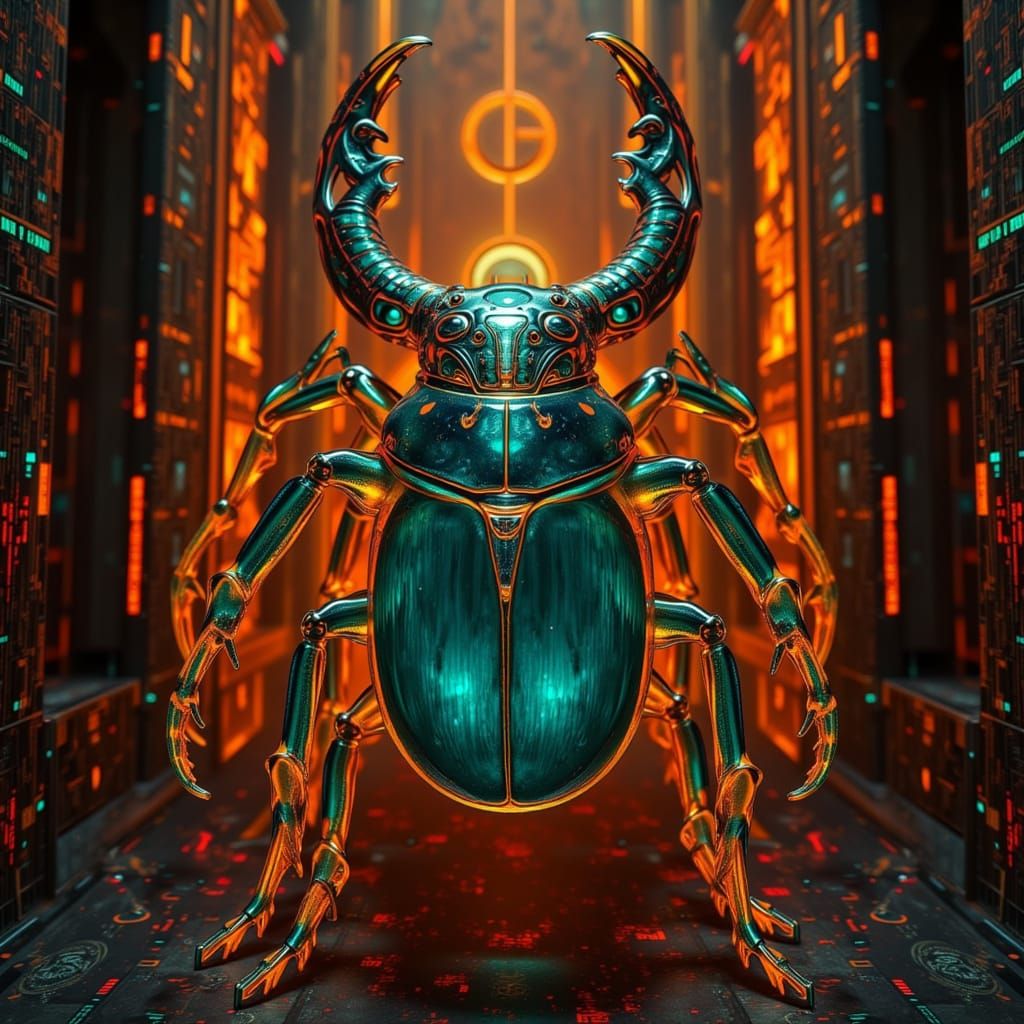 Mystical Scarab Beetle with Glowing Runes