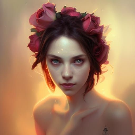 Fae Smelling Rose: Hyperdetailed Portrait
