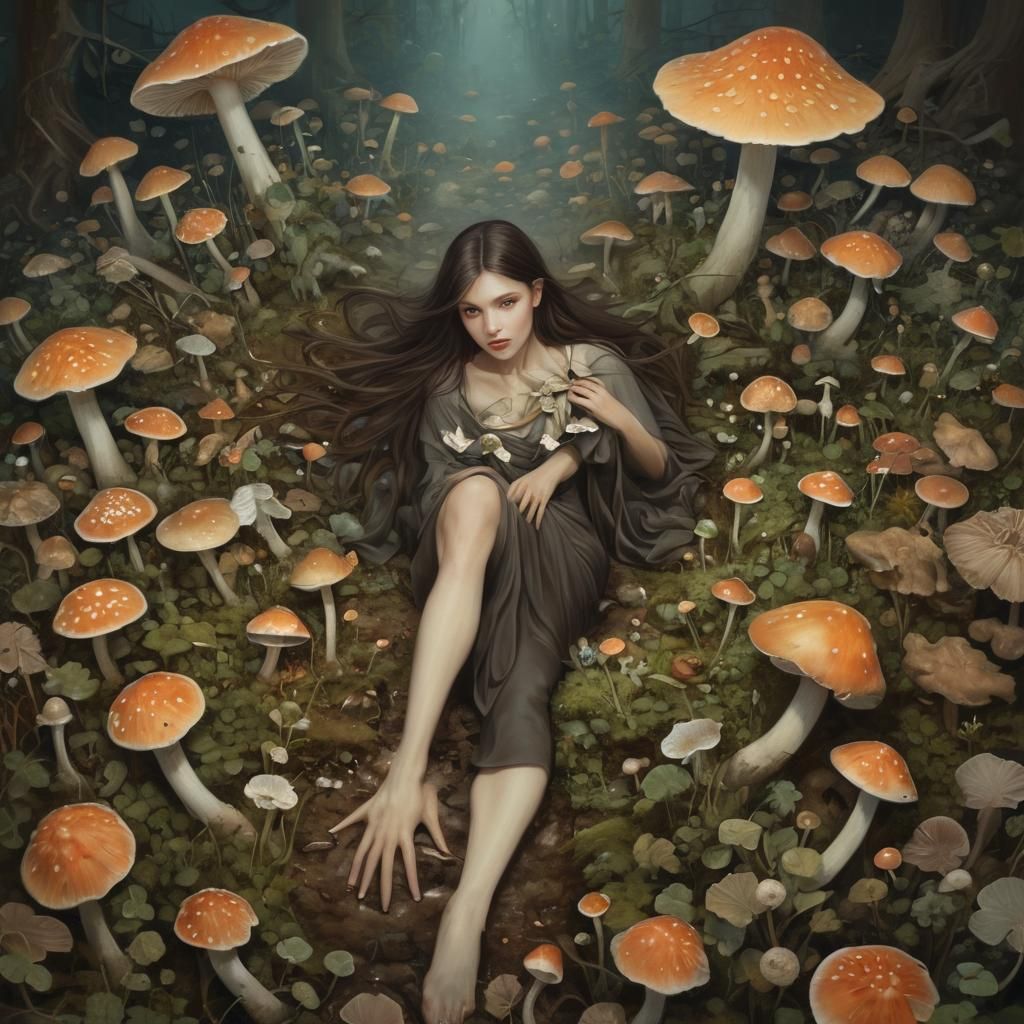 Mushroom Woman: Dark Fantasy Art Portrait
