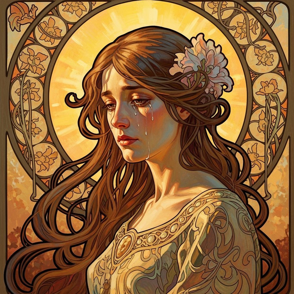 Art Nouveau Woman Weeping in Golden Sunlight