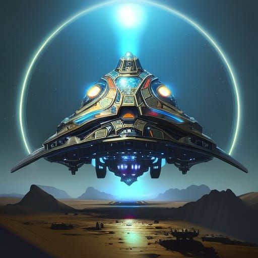 Detailed Alien Spaceship over Earth, Digital Art