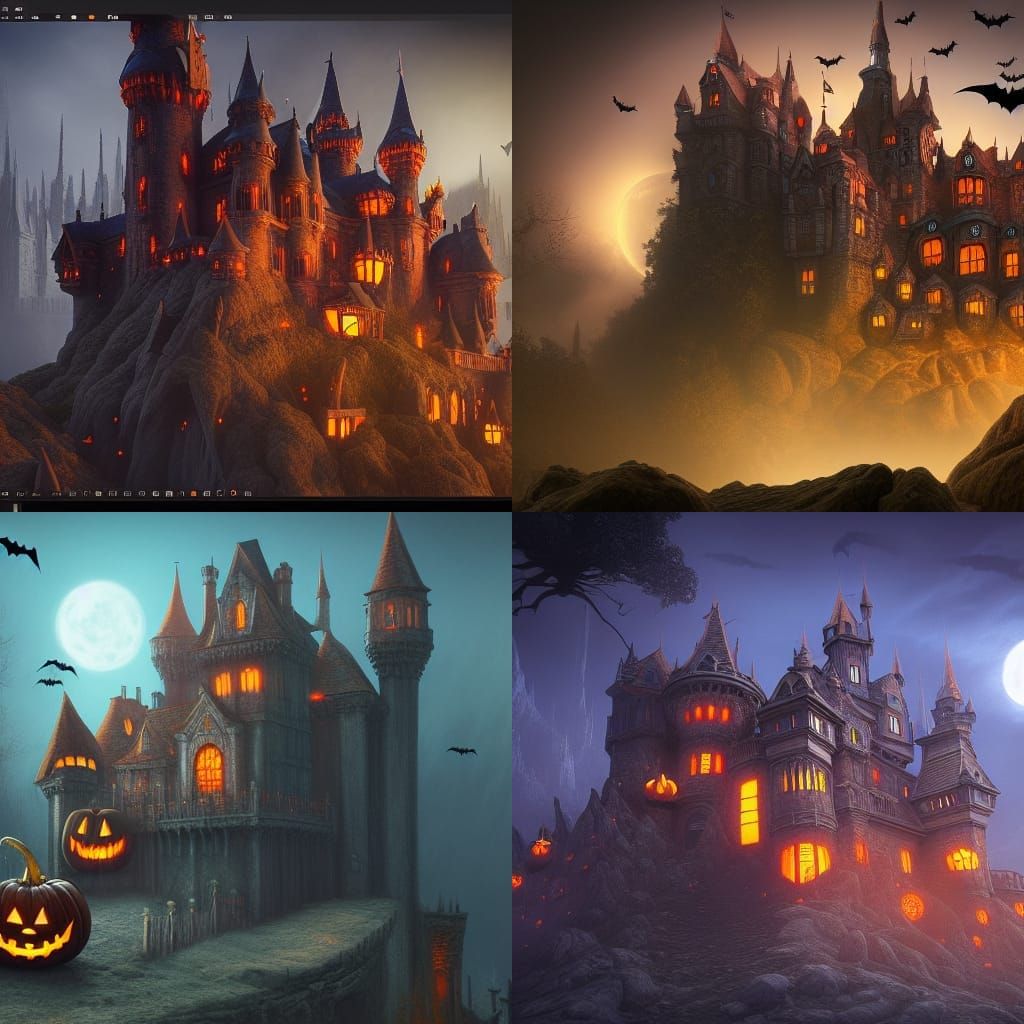 Detailed Halloween Castle Concept Art in 8k