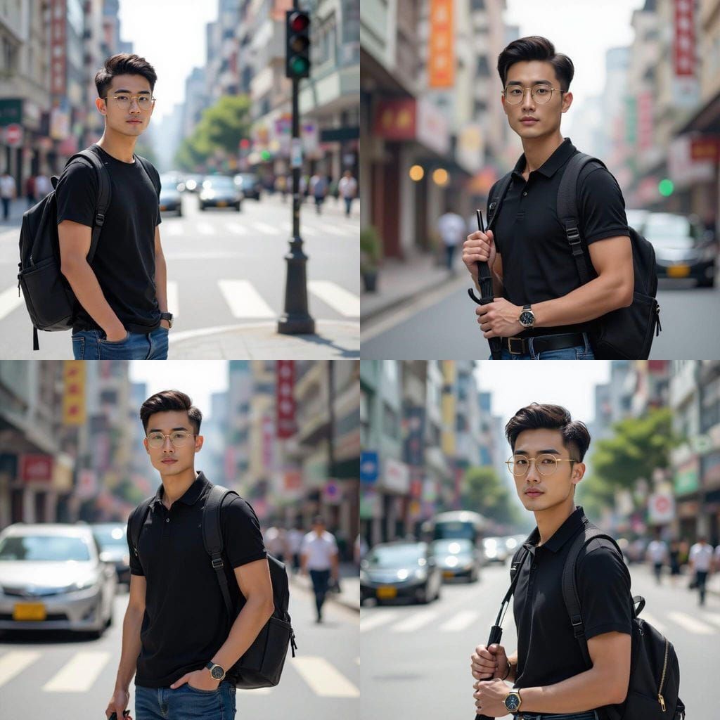 Myanmar Man Waiting on Sunny Urban Street