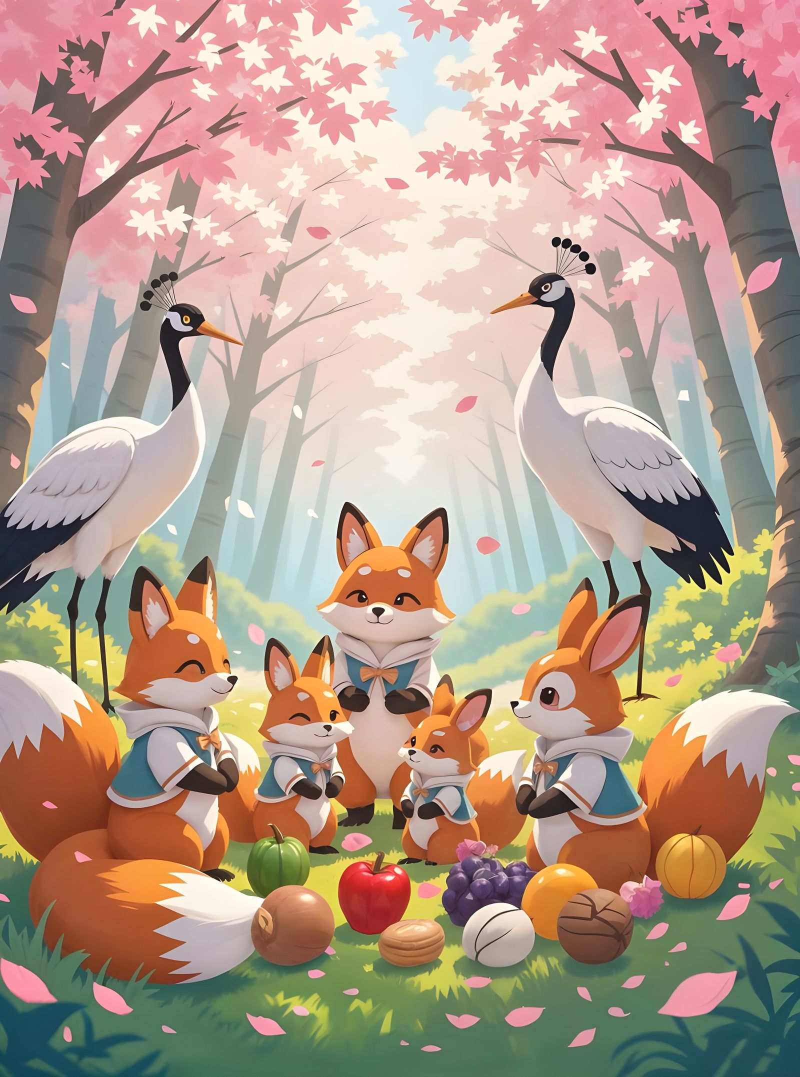 Cute Animals in Costumes in Pastel Forest