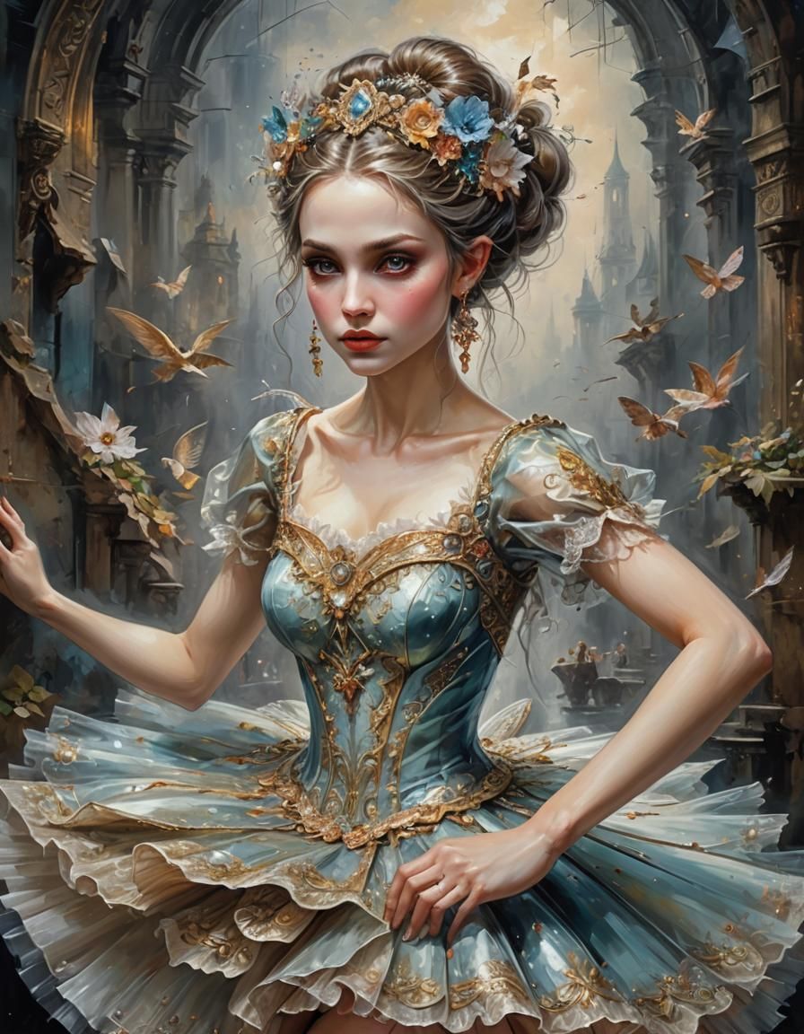 Elegant Elf Ballerina in Grunge Art Style