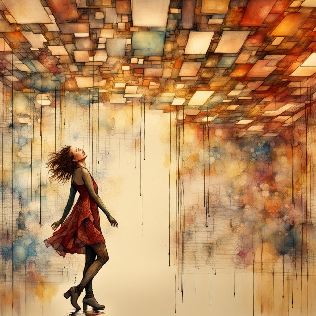 Woman Walks on Ceiling: Art Brut Digital Illustration