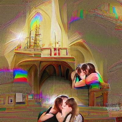 Lesbians Kissing in Church: High-Resolution Stock Photo
