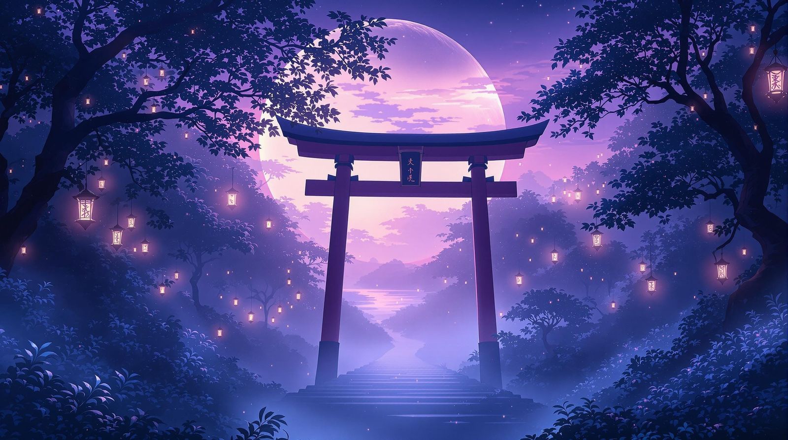 Moonlit Torii Gates in Dreamlike Isometric Fantasy