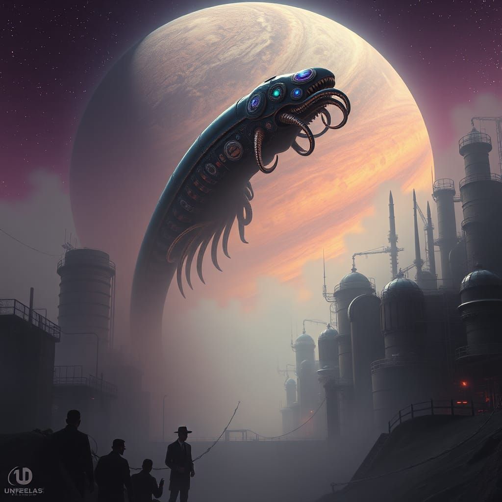 Psychedelic Biomechanical Lamprey on Industrial Jupiter