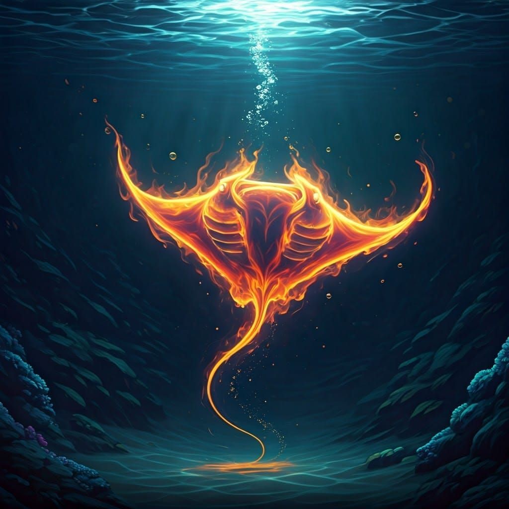 Ethereal Manta Ray Made of Flames