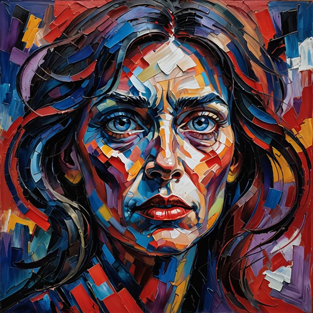 Intense Expressionist Portrait with Distorted Features