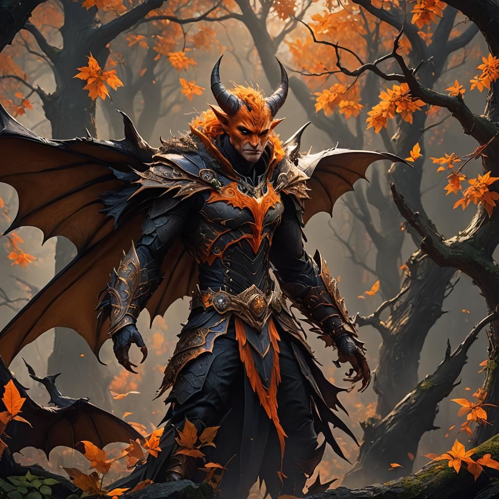 Bat-Winged Horned Druid with Orange Skin