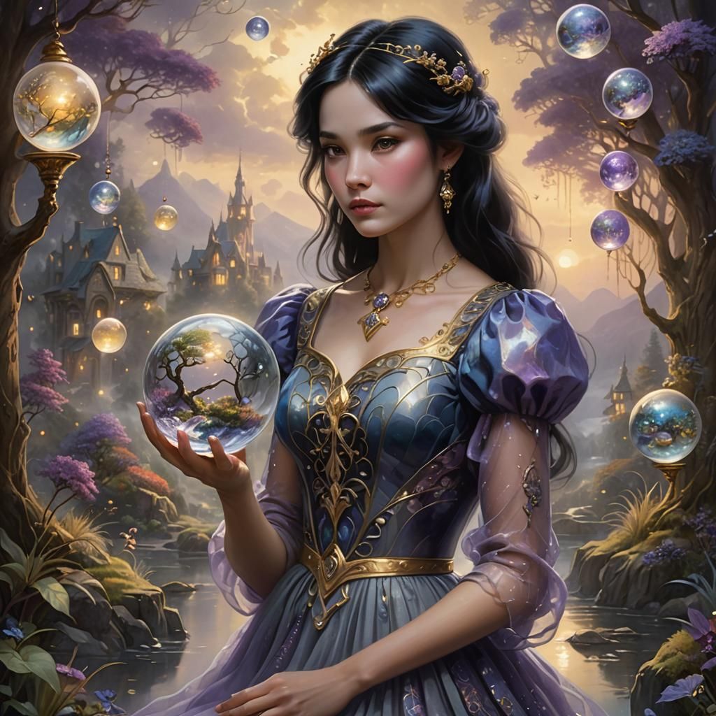 Woman with Ecosystem Orb in Fantasy Realism