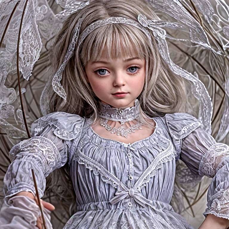 Victorian Porcelain Doll in Lace Dress