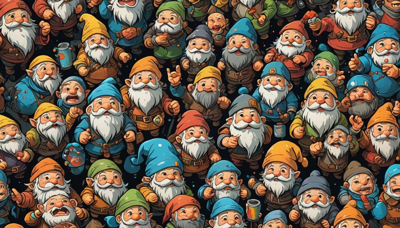 Cute Ghibli Dwarves in Colorful Graffiti Art