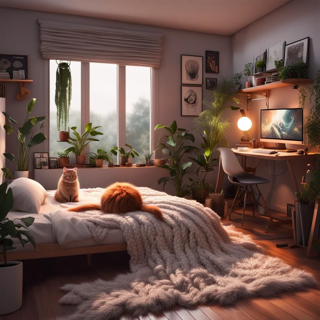 Cozy Rainy Day Bedroom with Gaming Setup
