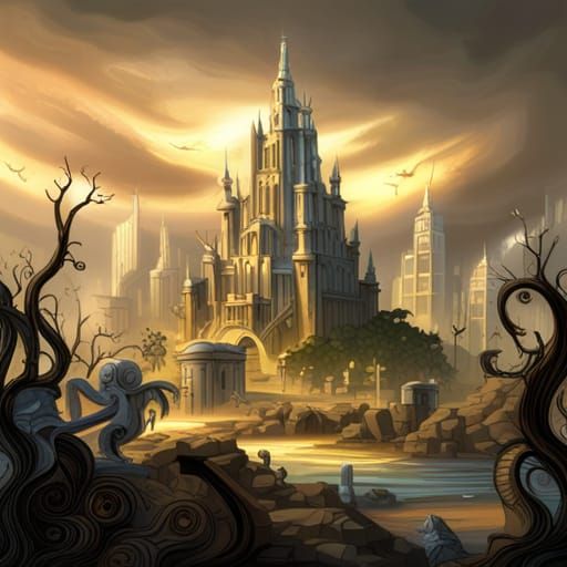 Surreal Porcelain Woman Sculpture in Ruins