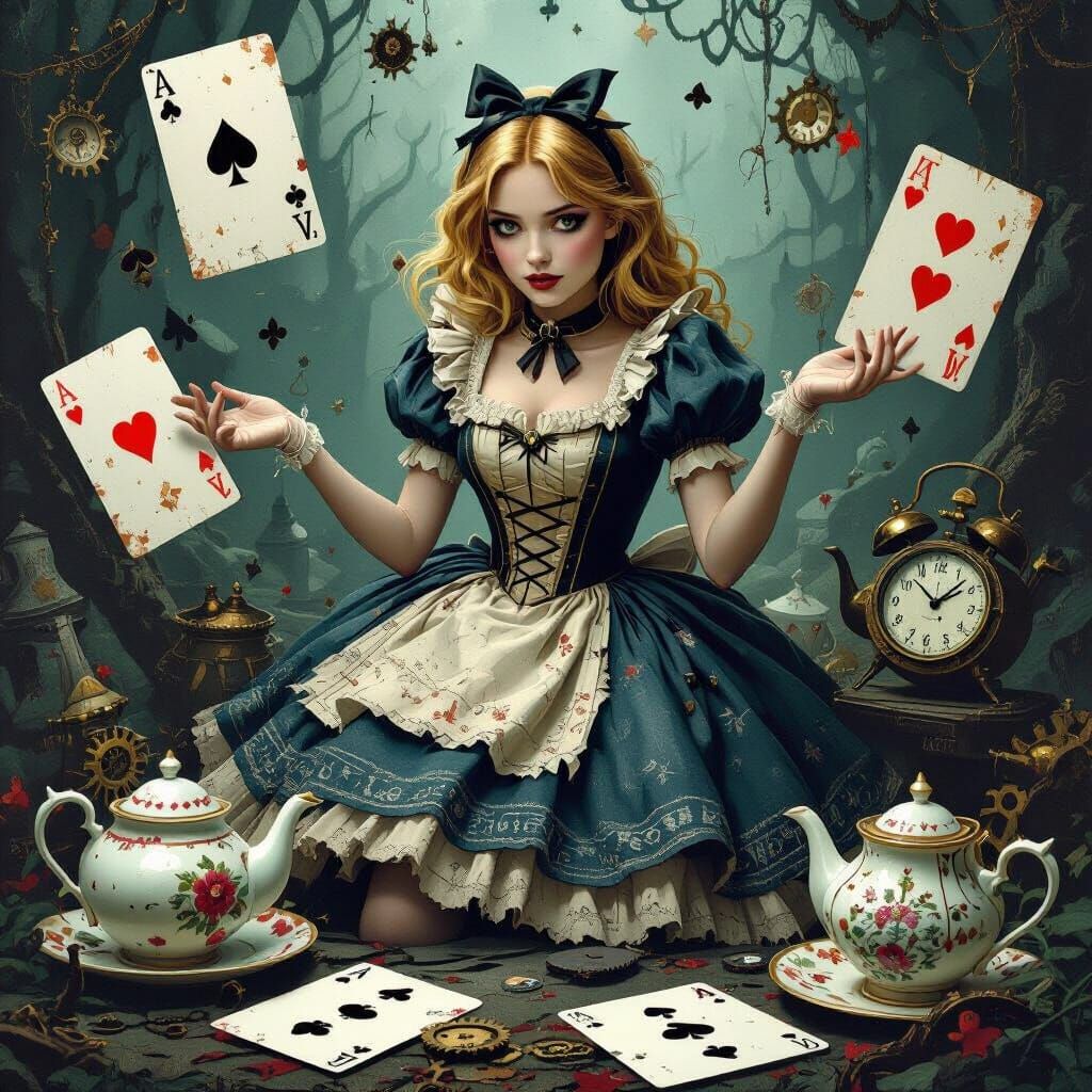Dark Alice in Wonderland with Expressive Art Styles