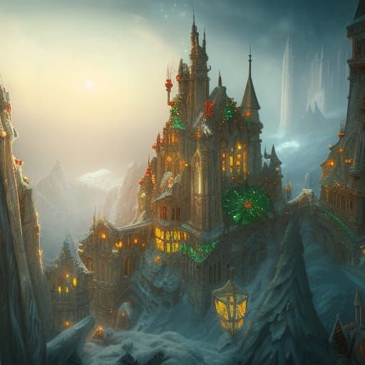 Fantastical Christmas Castle in Detailed Matte Painting