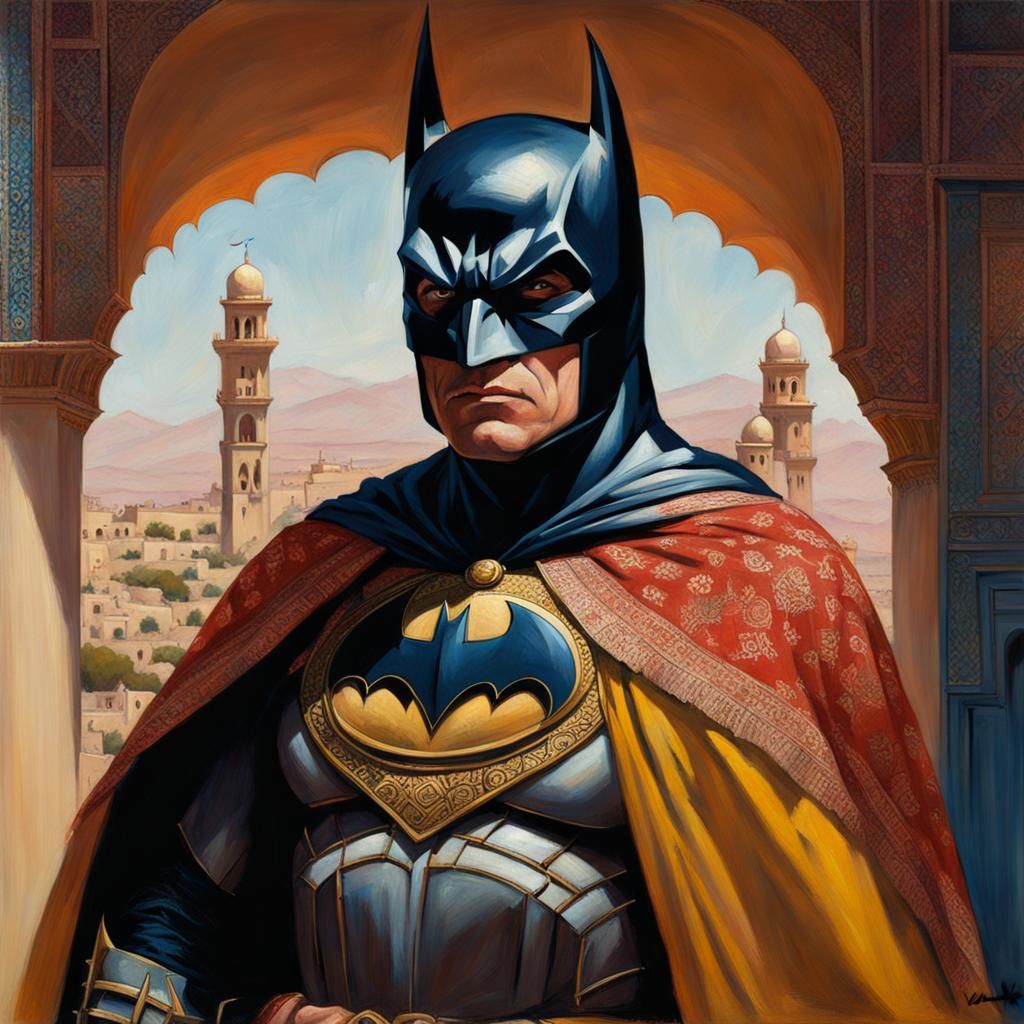 Batman Dons Moroccan Dress: Oil Painting
