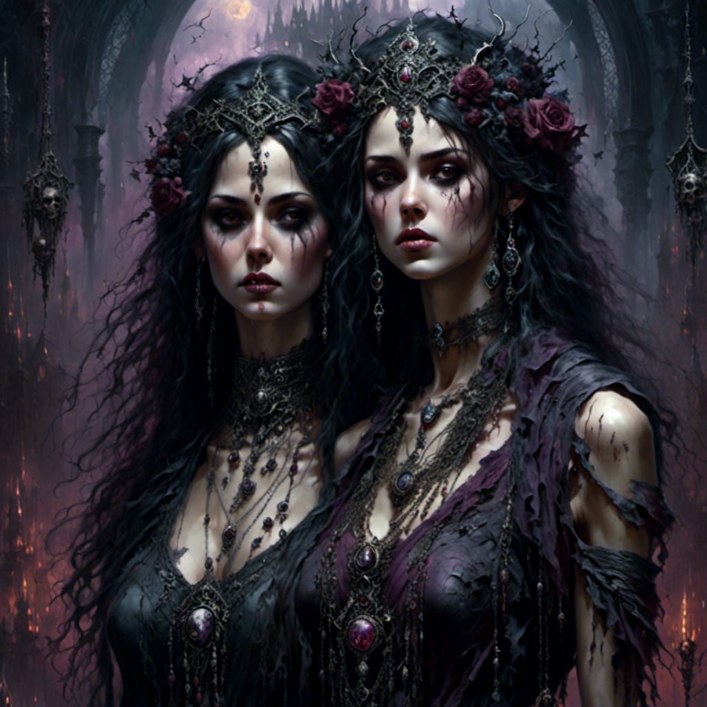 Gothic Vampire Portrait in Dark Matter Art Style