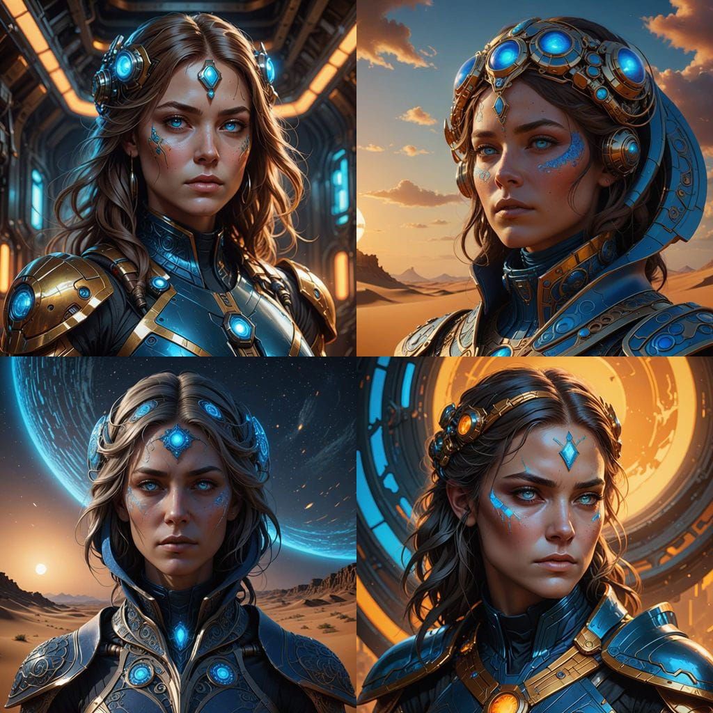 Fremen Female with Glowing Blue Eyes in a Desert Landscape