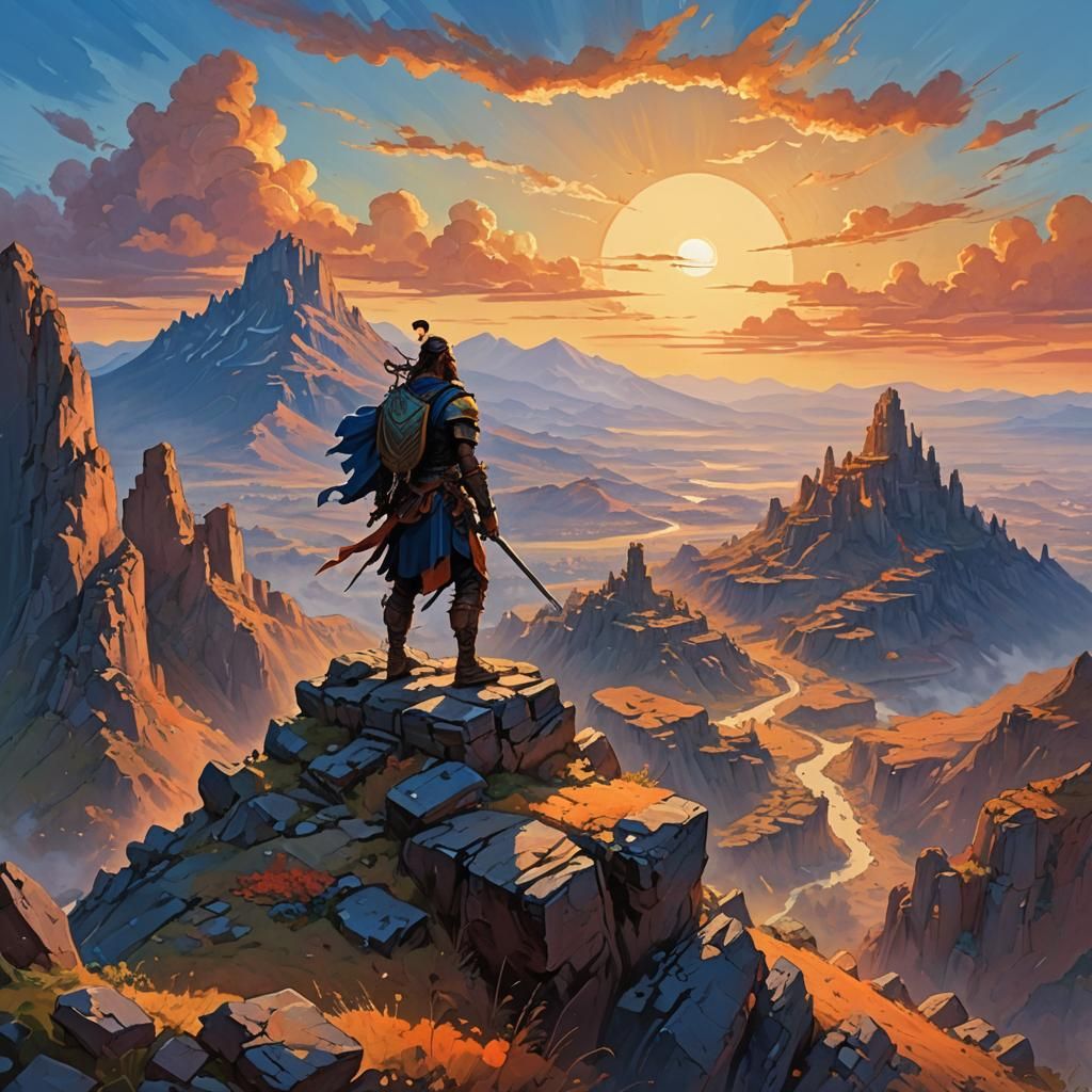 Warrior at Sunset: Impasto Fantasy Concept Art