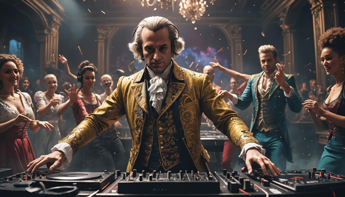 Mozart as Modern DJ in Detailed Digital Art