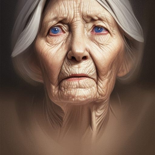 Hyperdetailed Portrait of an Old Woman Crying