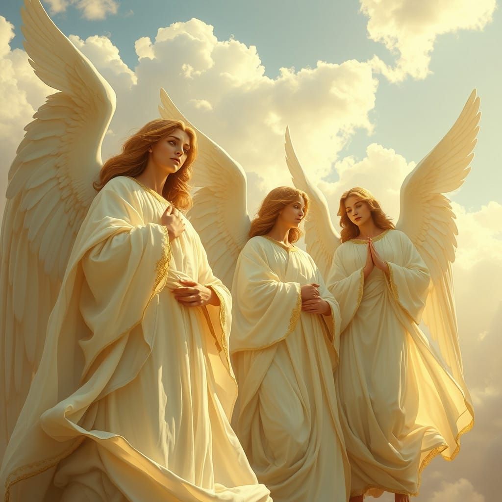 Angels of Divine Light in Pre-Raphaelite Style