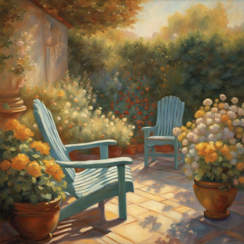 Impressionist Garden Scene with Whimsical Touches