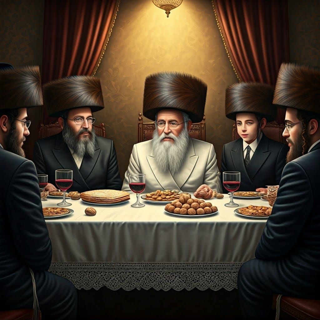 Traditional Jewish Passover Celebration in 19th-Century Styl...