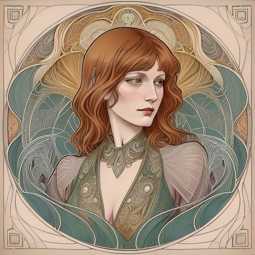 Art Deco Portrait of Florence Welch in Mucha Style