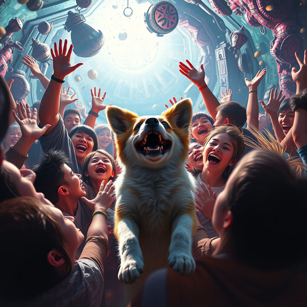 Dog's Joyful Ascent: A Sci-Fi Dream
