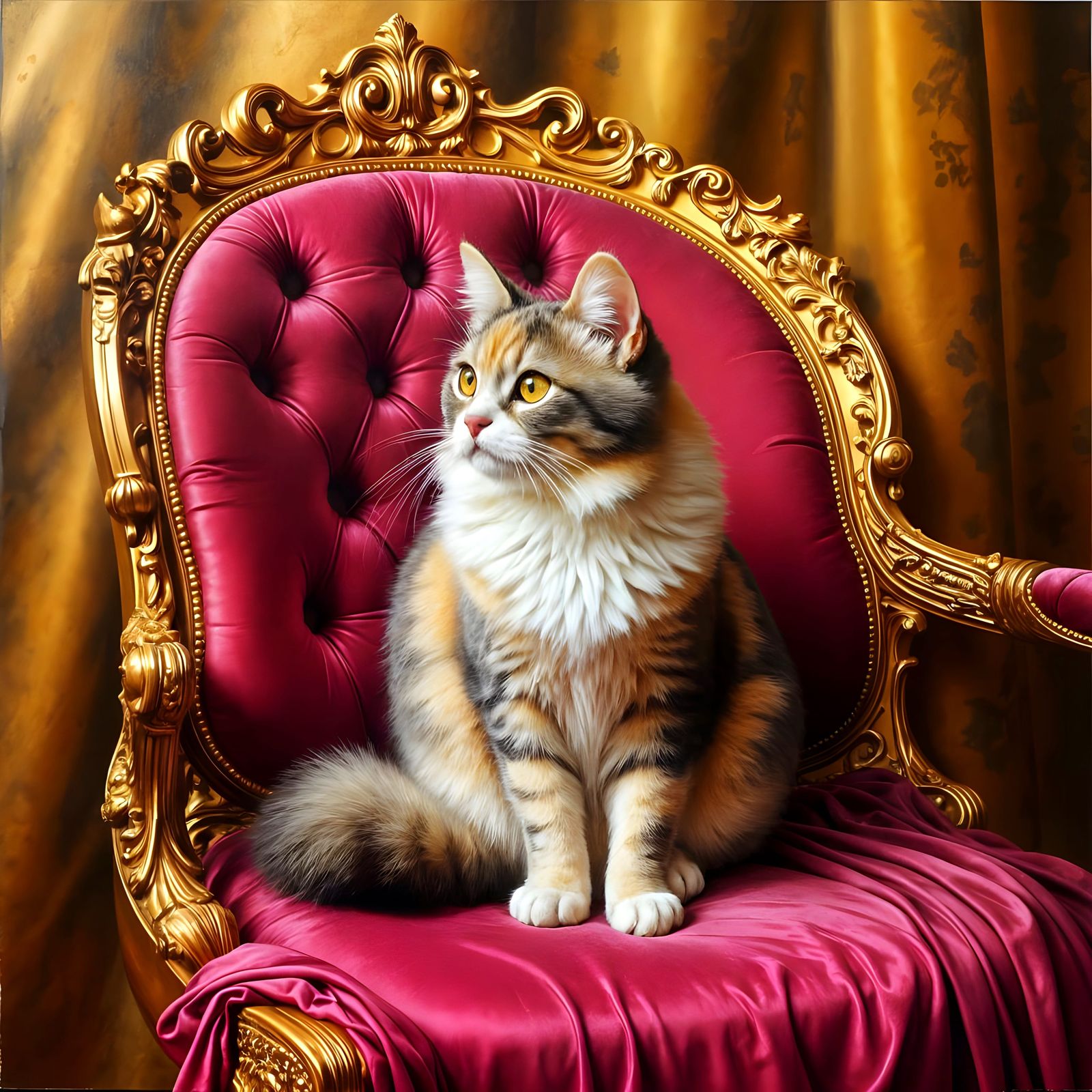 Pearl Cat on Gold Cushion in Renaissance Style