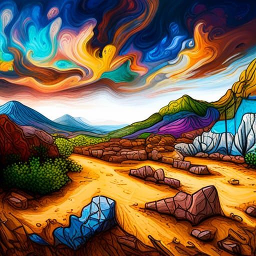 Mexican Stone Mountain in Graffiti Splash Art Style