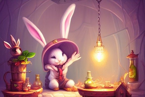 Enchanted Bunny Brews Potions: Cozy Fantasy Art