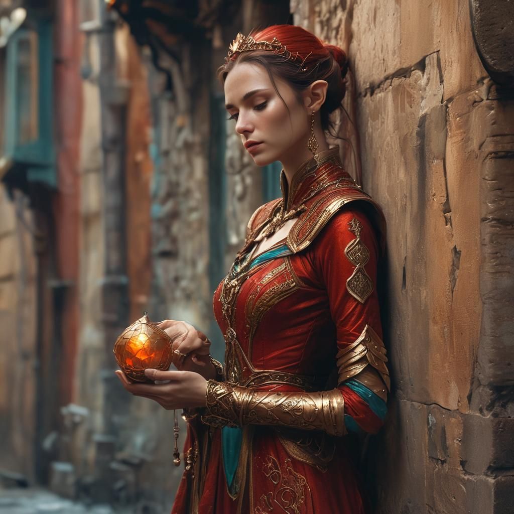 High Elf Queen with Urchin Boy, Fantasy Art