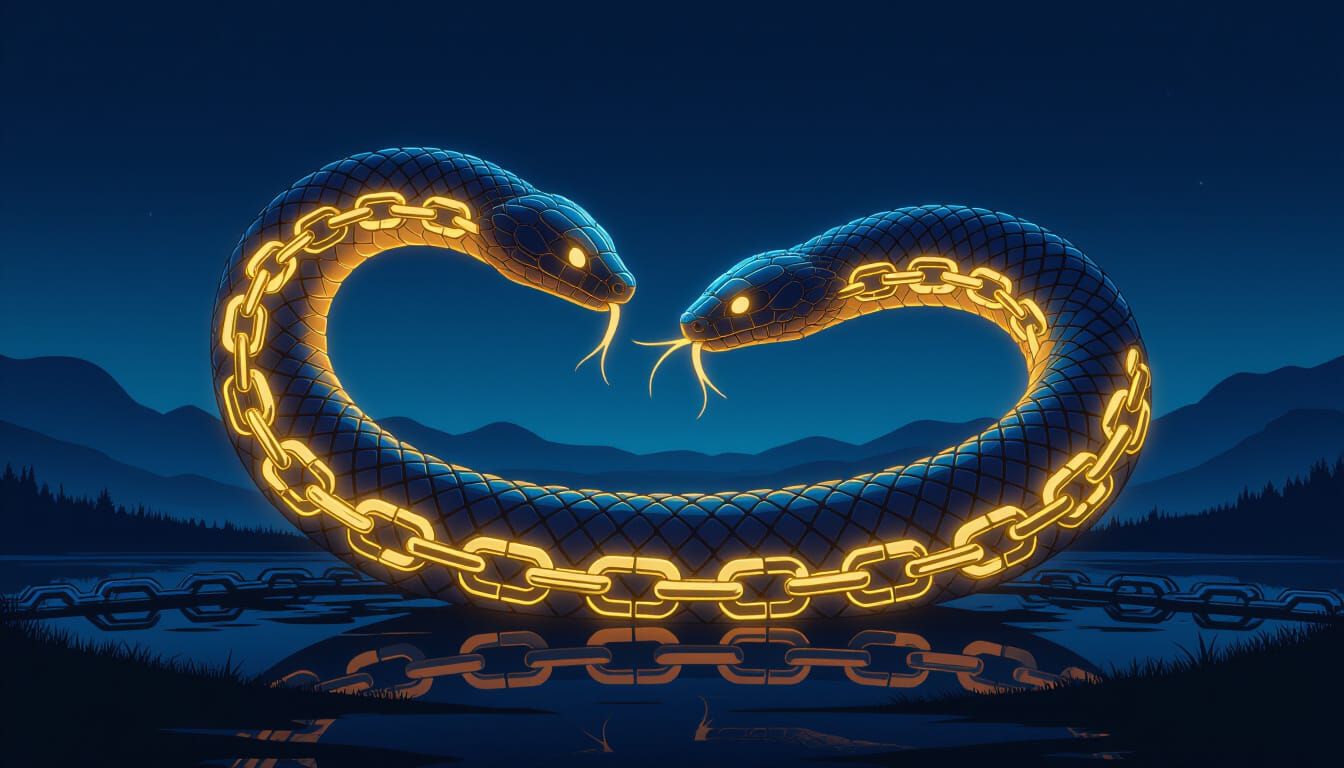 Golden Ouroboros of Chains Symbolizing Cue-Routine-Reward