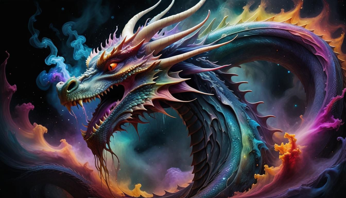 Surreal Cosmic Nebula Dragon in Otto Rapp Style