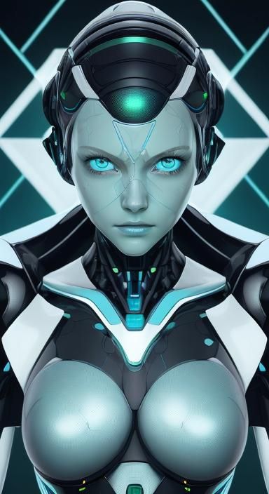 Futuristic Female AI Robot in Green Alloy Metal