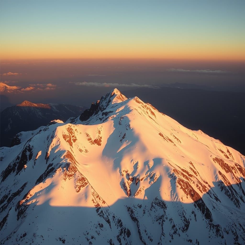 Snowy Mountain Sunset in Atmospheric Style