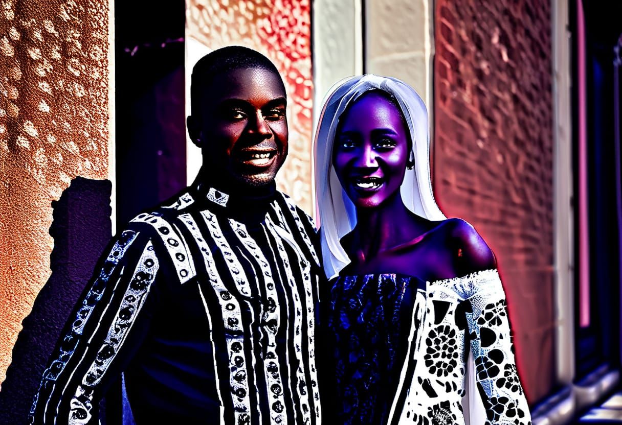 Interracial Vampire Couple in Vibrant Oil Painting