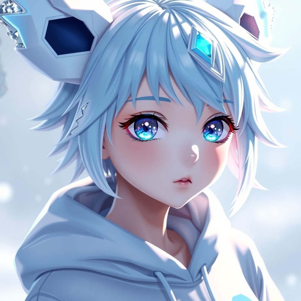 Icy Blue Haired Girl in Glaceon Hoodie with Crystalline Eyes