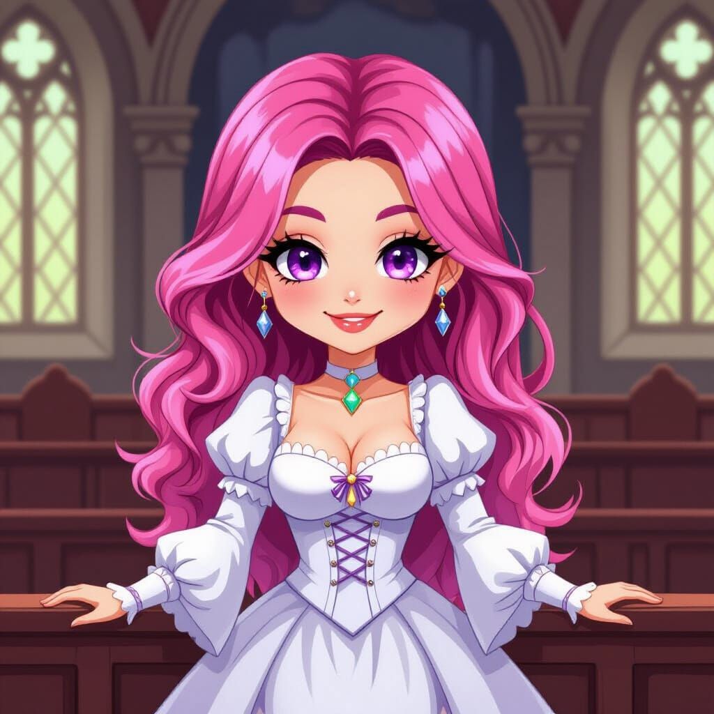 Chibi Jester Woman in Medieval Courtroom