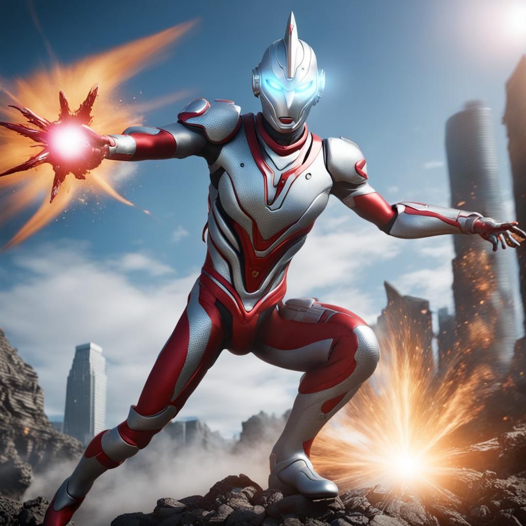 Ultraman Unleashes Specium Ray: Detailed Matte Painting