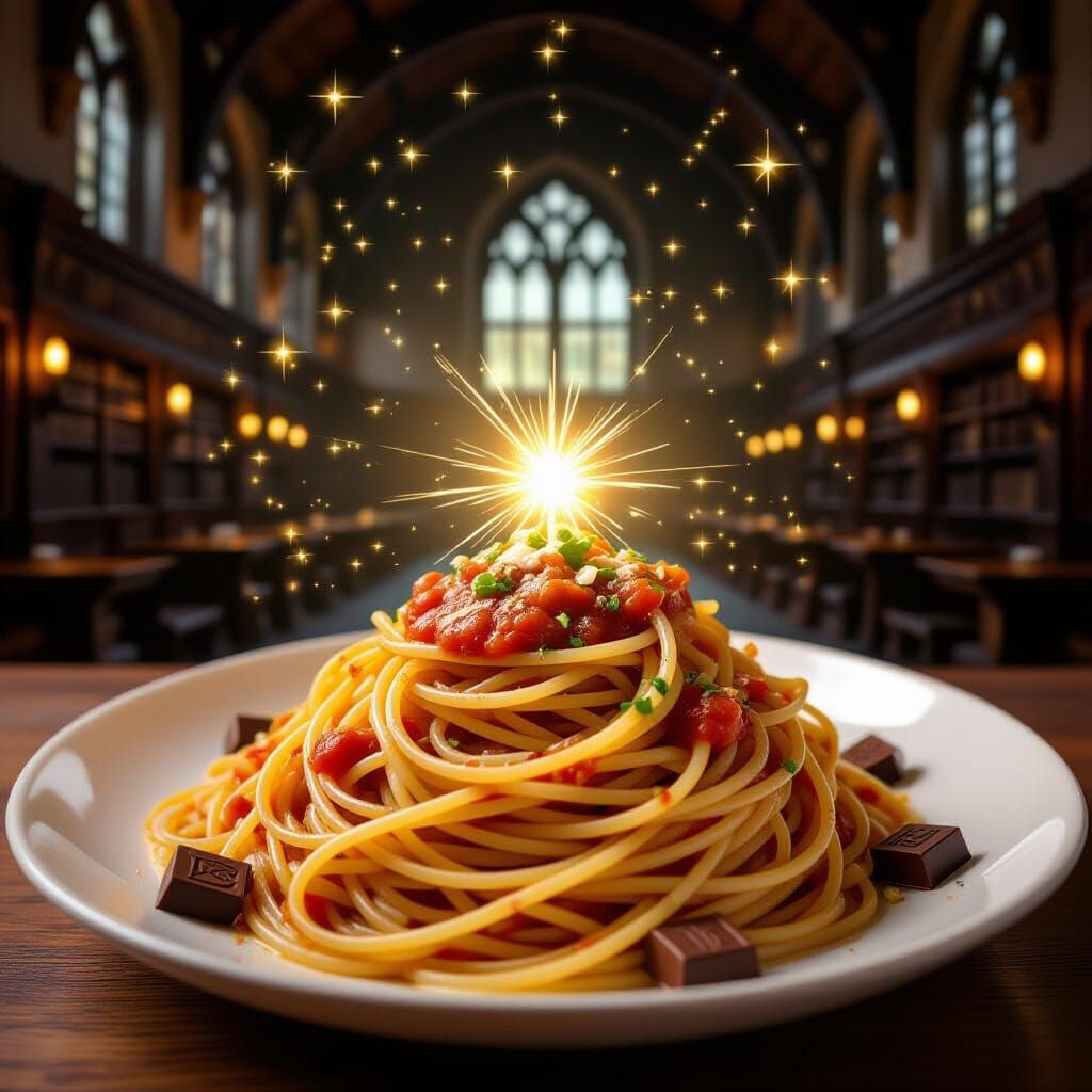 Magical Lumos Spaghetti with Chocolate Frogs Decoration