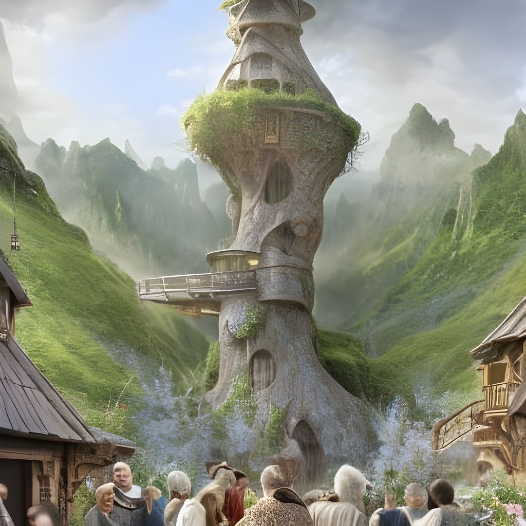 Magical Hobbit Treehouse Tower, Digital Art